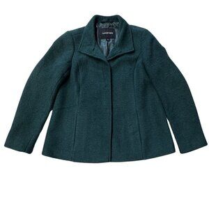LANDS' END Wool Short Coat Jacket Women Size‎ 8 Green Winter Boxy Retro Gorpcore